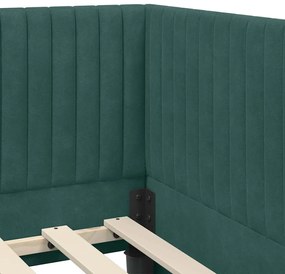 Sarokágy keret fejtámlával Sötétzöld 90 x 200 cm Bársony