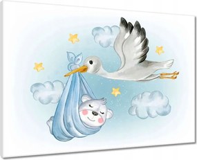 Vászonkép 70x50 Gólya és mackó Csöcs hozza a babát