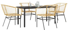 vidaXL 5 észes barna polyrattan üveg kerti étkezőgarnitúra