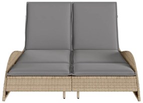 Bézs polyrattan napozóágy párnákkal 114x205x73 cm