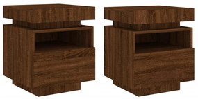 2 db barna tölgy éjjeliszekrény LED-fényekkel 40x39x48,5 cm
