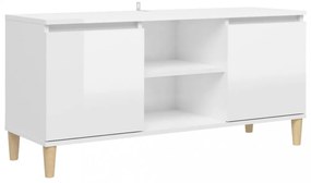 magasfényű fehér TV-szekrény tömör falábakkal 103,5x35x50 cm