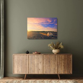 Egy sárga autó képe a mezőn (üvegen) (70x50 cm)