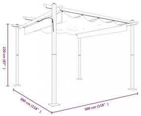 tópszínű kerti pavilon behúzható tetővel 3 x 3 m