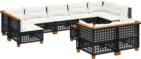vidaXL 10 részes fekete polyrattan kerti ülőgarnitúra párnákkal
