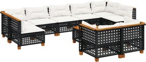 vidaXL 10 részes fekete polyrattan kerti ülőgarnitúra párnákkal
