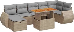 vidaXL 5 részes bézs polyrattan és akácfa kerti ülőgarnitúra párnákkal