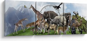 Kép - állatok a szigeten (órával) (90x30 cm)