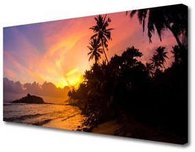 Vászonkép Sea Sun Palm Landscape 100x50 cm