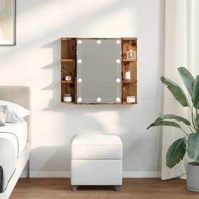 antik fa tükrös szekrény LED-ekkel 70 x 16,5 x 60 cm