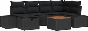 vidaXL Kerti Kanapé Szett párnával tárolóval 7 pcs Fekete polirattan