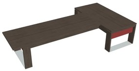 Verno+ S asztal 200 x 370 cm, kiegészítő íróasztallal, antracit tölgy / piros