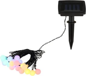 Globo 36803-20 Solar fényfüzér, matt fekete műanyag, tolókapcsoló, fokozatkapcsoló, AA 300mAh 1.2V elemmel, IP44, HxSz: 5800x18mm, LED-ek közötti távolság 200mm, tápkábel hossza 2000mm, tartozék: 20x színes LED 0.6W 1.2V