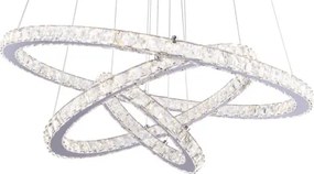 Globo 67037-76 Függeszték króm, K5 tisztaságú ólomkristályokkal. Karikák átmérője: 30 cm, 50 cm, 70 cm . Ø700, H:1200, tartozék: 1xLED 76W 230V, 110-3060lm választható színhőmérséklet: 3.000-4.000-6.000K
