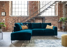 Türkiz bársony kinyitható sarokkanapé (bal oldali) Lofty Lilly – Miuform