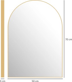 HOMCOM Ívelt Fali Tükör, Fürdőtükör, 50 x 70 cm, nagy felbontású, alumínium ötvözet kerettel, hálószobába, nappaliba, előszobába, arany | Aosom