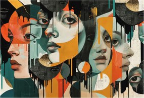 Fotótapéta Flizelin Fal a Hálószobába Színes arcok 152x104 Ragasztó