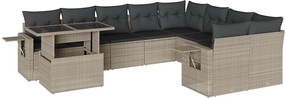 vidaXL 10 részes világosszürke polyrattan kerti ülőgarnitúra párnákkal