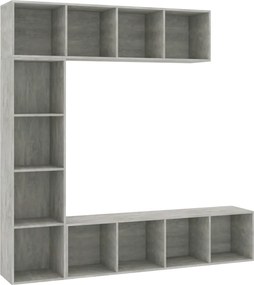 vidaXL 3-részes betonszürke könyv-/TV-szekrényszett 180 x 30 x 180 cm