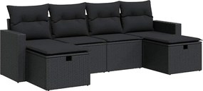 vidaXL 6 részes fekete polyrattan kerti ülőgarnitúra párnákkal