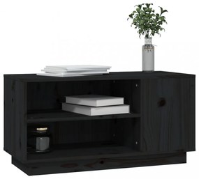 fekete tömör fenyőfa TV-szekrény 80 x 35 x 40,5 cm