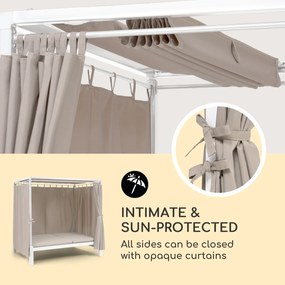 Eremitage Double Sunbed, kétszemélyes napozóágy, acélkeret függyönyök krémszínű, napellenző tető, krém