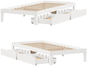 fehér tömör fenyőfa ágykeret fiókokkal 100 x 200 cm
