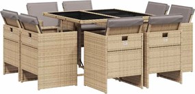 vidaXL 9 részes vegyes bézs polyrattan kerti étkezőgarnitúra párnákkal