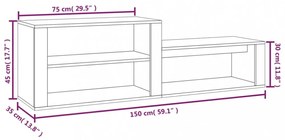 betonszürke szerelt fa cipőszekrény 150x35x45 cm