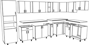 Karo V35 sarok konyhabútor 28 mm-es Thermo munkalappal, Fényes szürke / Fehér, MDF, 320 x 160 cm