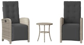 vidaXL 3 részes világosszürke polyrattan bisztrógarnitúra párnákkal