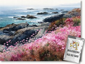 Fotótapéta Flizelina Tájkép Tenger Hullámok Tengerpart Sziklák Virágok 100x75 ragasztó