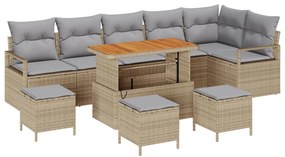 9 részes kerti kanapészett párnákkal Bézs Poli Rattan Akácia, 2 üléses kerti kanapé párnákkal Bézs Poli Rattan, 3 részes kerti étkezős szett párnákkal Bézs Poli Rattan Akácia
