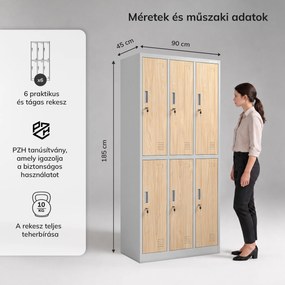 Szürke / Sonoma tölgy színű, 6 ajtós Eco Design IGOR BHP öltözőszekrény, 900 x 1850 x 450 mm