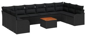 vidaXL Kerti Kanapé Szett párnával 11 pcs Fekete polirattan