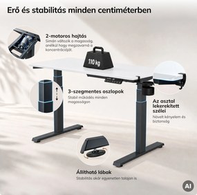 Elektromos íróasztal magasságállítással ergonomikus antracit-fehér, 1200x600 mm: ARIA