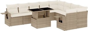 vidaXL 10 részes bézs polyrattan kerti ülőgarnitúra párnával