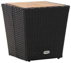 vidaXL fekete polyrattan és tömör akácfa teázóasztal 41,5x41,5x43 cm