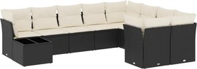 vidaXL 10 részes fekete polyrattan kerti ülőgarnitúra párnákkal