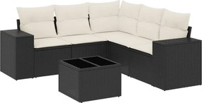 vidaXL 6 részes fekete polyrattan kerti ülőgarnitúra párnákkal