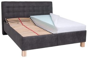 Kárpitozott VIOLET ágy tárolóval, matrac nélkül, 180x200 cm, sötétszürke