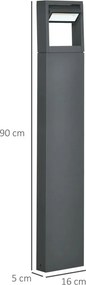 Outsunny kerti lámpa, ösvényvilágítás, oszloplámpa LED-ekkel, időjárásálló, 16cm x 5cm x 90cm, sötétszürke