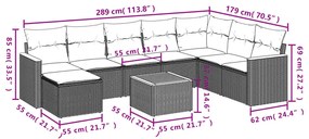 9 részes fekete polyrattan kerti ülőgarnitúra párnákkal