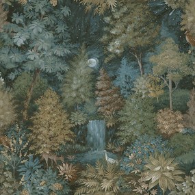 Holden Decor Imaginarium 3 Midnight Woods kékeszöld-mustársárga erdei jelenetes papír tapéta – 14150
