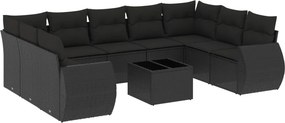 vidaXL 10 részes fekete polyrattan kerti ülőgarnitúra párnákkal
