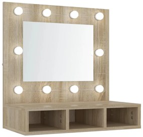 Sonoma tölgy tükrös szekrény LED-ekkel 60 x 31,5 x 62 cm