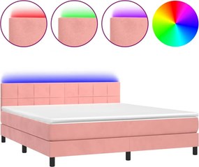 vidaXL rózsaszín bársony rugós és LED-es ágy matraccal 180x200 cm
