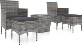 vidaXL 5 részes szürke polyrattan és edzett üveg kerti bisztrószett