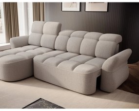 Bézs buklé kinyitható-tárolóhelyes sarokkanapé (bal oldali-heverő résszel) Beneth – ELTAP