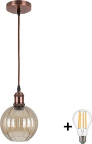Brilagi-LED R GLASS zsinóros függőlámpa 1xE27/60W/230V, átmérő 18 cm, rézszínű/füstbarna